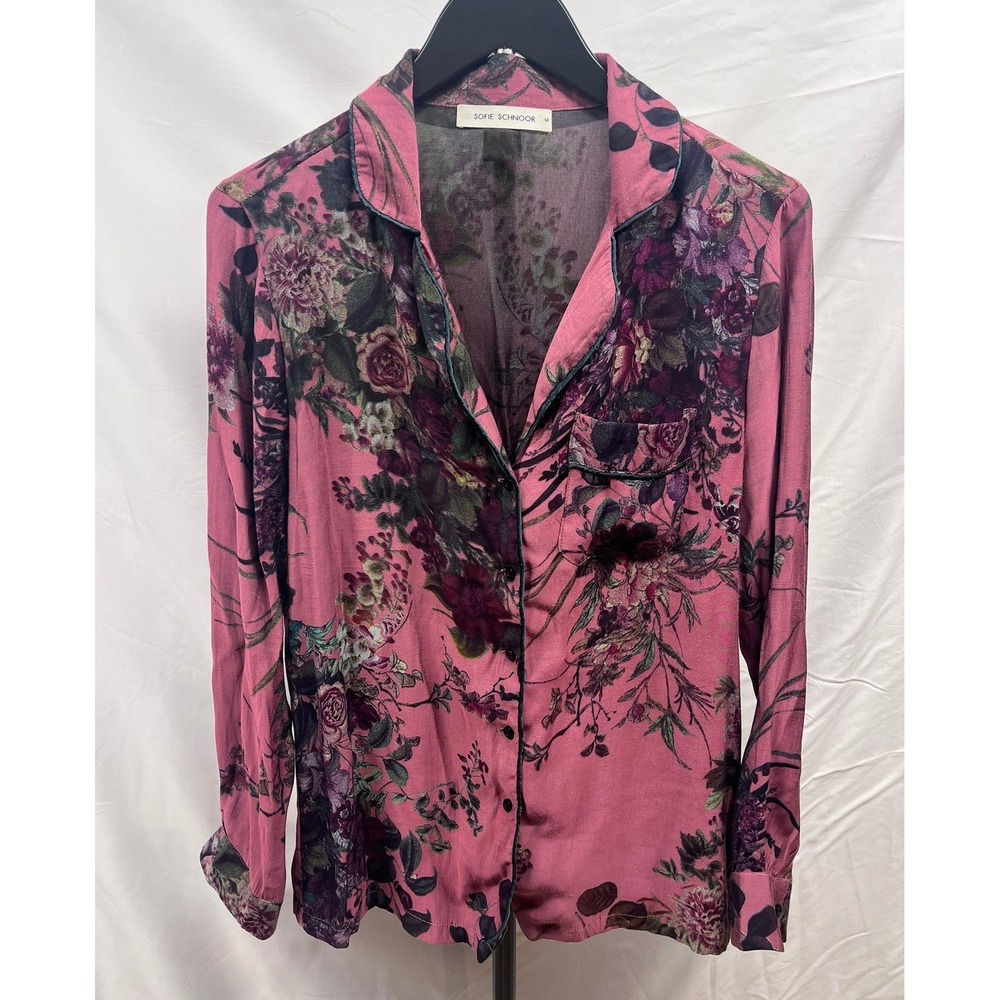 Sofie Schnoor Women's Mauve Moody Floral Romantic‎ Button Down Blouse Sz M
